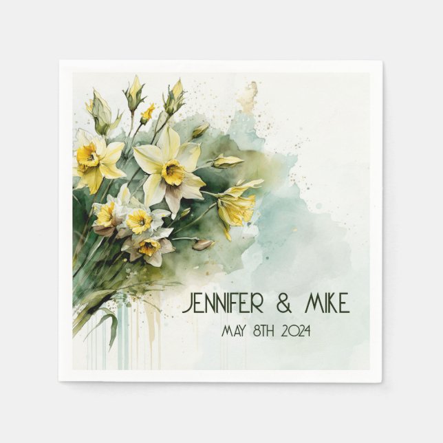 Vackra gult vatten daffodils pappersservett (Framsidan)