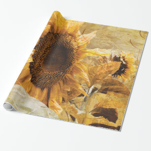 Vackra Gulten Struktur Giant Solrosfoto Art Presentpapper