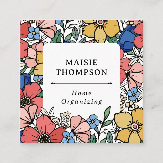 Vackra Gulter Blue Coral Blommönster Fyrkantigt Visitkort (Framsida)