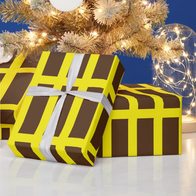 Vackra GULTER BROWN Rectangles Wrapping Papper Presentpapper (Helgdagar)