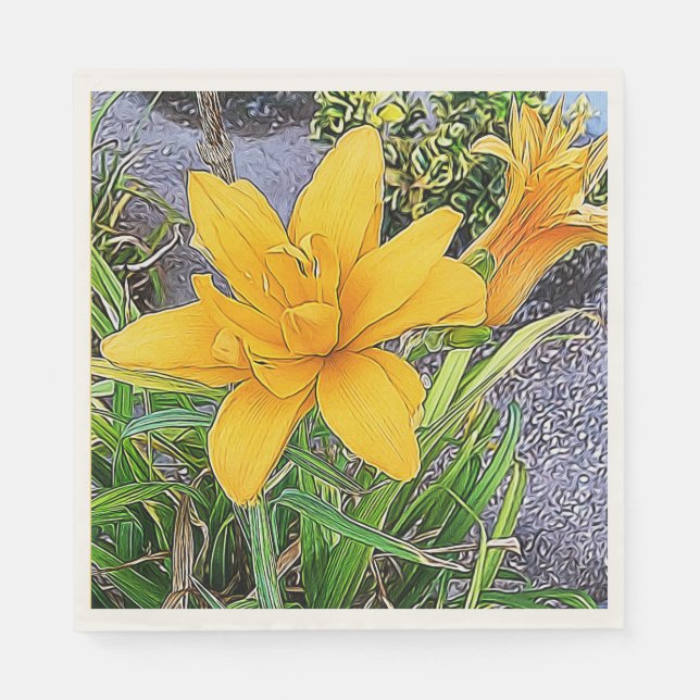 Vackra gyllengula daglilje-blommor närbild pappersservett (Framsidan)