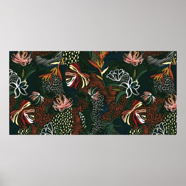 Vackra hand plockade-blomman, tropiska handflatan poster (Framsidan)