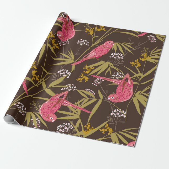 Vackra Hand plockade-papegojfåglar i Bamboo-skogen Presentpapper (Utrullad)