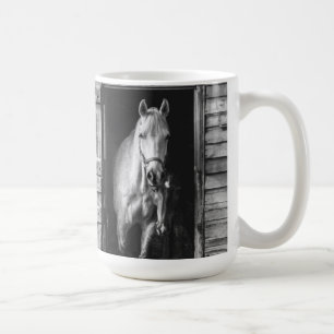 Vackra hästar & Barn Black and White Kaffemugg