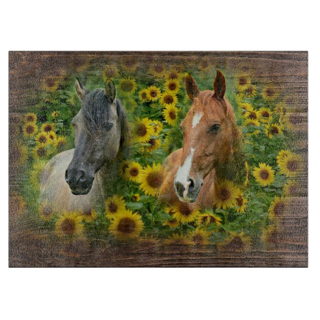 Vackra hästar i Fält i solblommor (Framsidan)