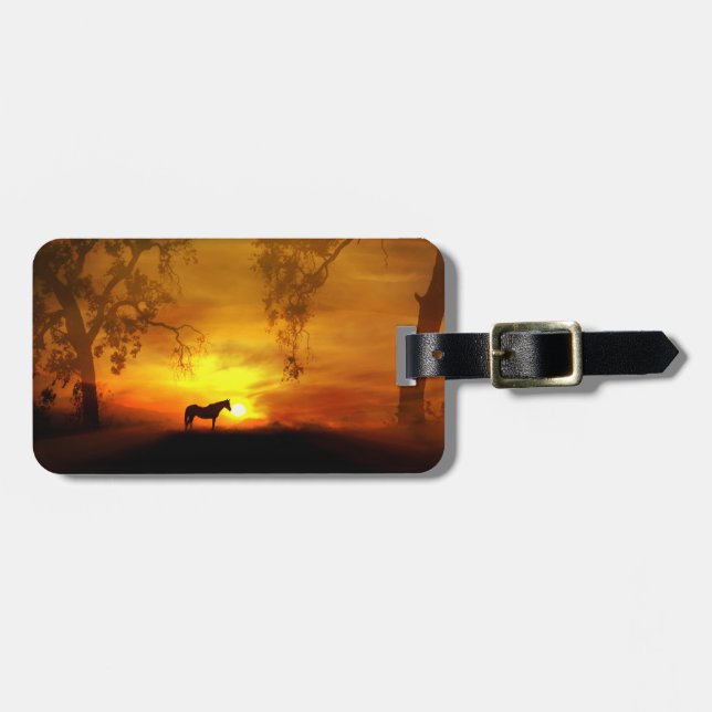 Vackra hästar i Sunset Anpassningsbar Luggage Tag Bagagebricka (Horisontell Framsida)