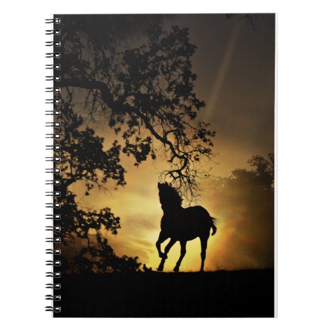 Vackra hästar i Sunset Notebook Anteckningsbok Med Spiral (Framsidan)