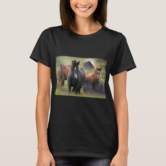 Vackra hästar och Rustic Barn T Shirt (Framsida)