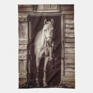 Vackra hästar Rustic Farmhouse Brown Kökshandduk