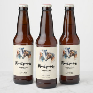 Vackra hästar Westerna Boho Stil Beer Skapar Ölflaska Etikett