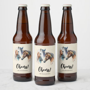 Vackra hästar Westerna Boho Stil Cheers! Ölflaska Etikett