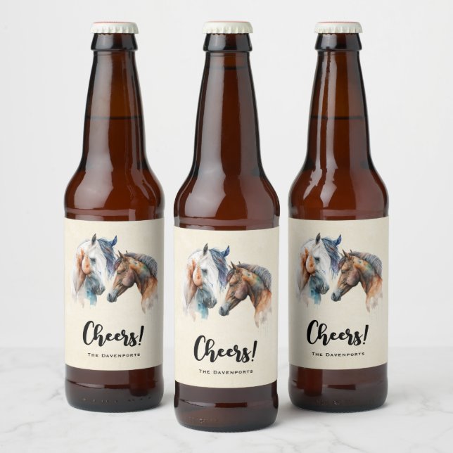 Vackra hästar Westerna Boho Stil Cheers! Ölflaska Etikett (Flaskor)