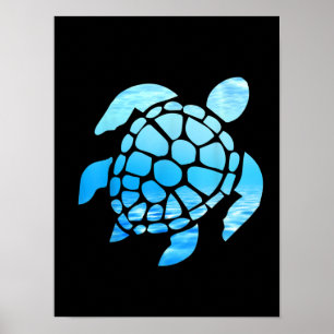 Vackra havssköldpaddan Silhouette Seen från unde Poster