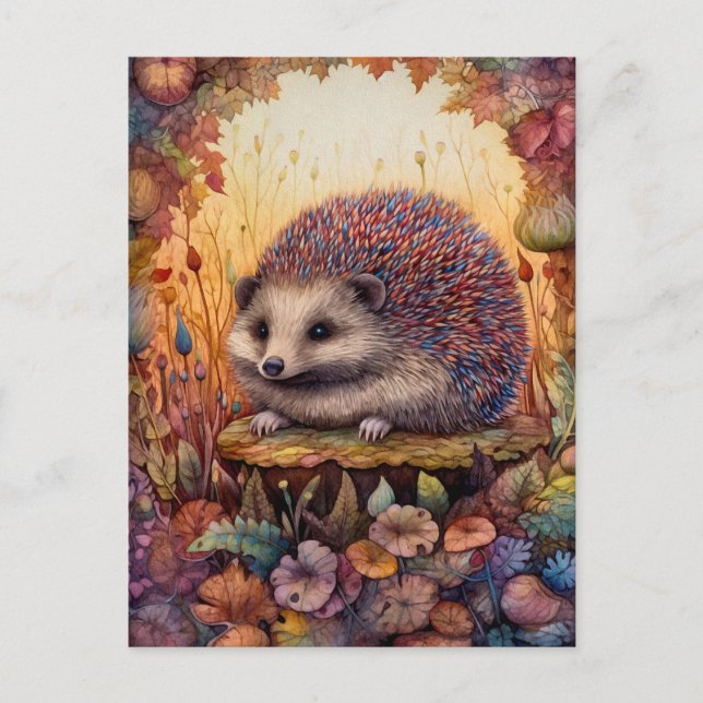 Vackra Hedgehog in Forest Art Postcard Vykort (Framsida)