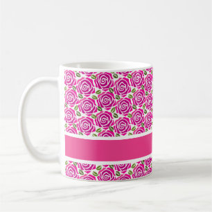 Vackra heta rosa rosor anpassat namn monogram pres kaffemugg
