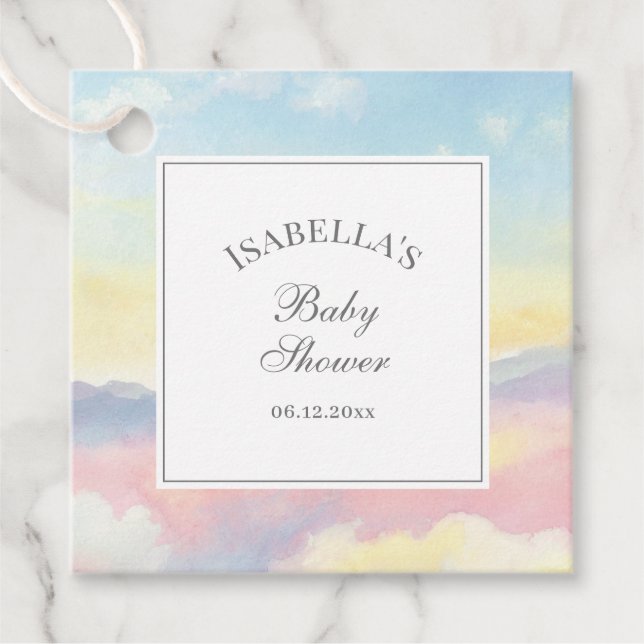 Vackra Himlar och Clouds Baby Shower Tack Gåvor Etiketter (Framsida)
