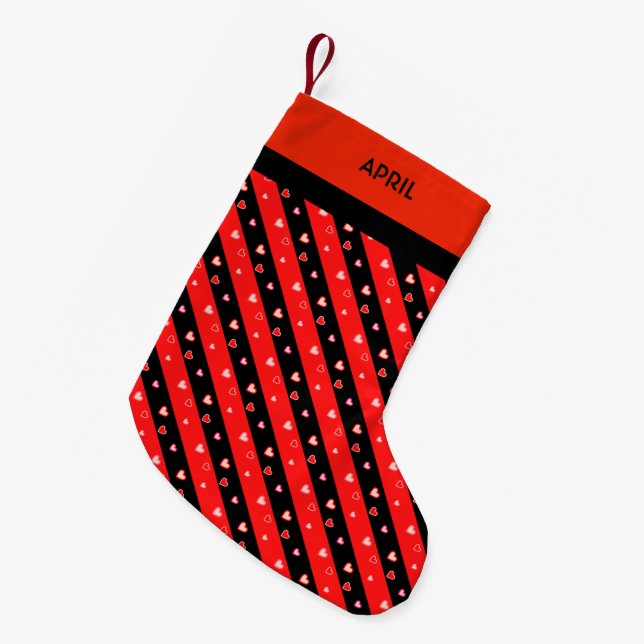 Vackra hjärtan och ränder liten julstrumpa (Framsidan (Hängande))