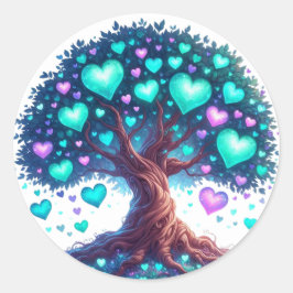 Vackra Hjärtformade Träd Stickers Runt Klistermärke