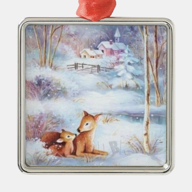 Vackra Hjort och Fawn Julgran Julgransprydnad Metall (Framsidan)