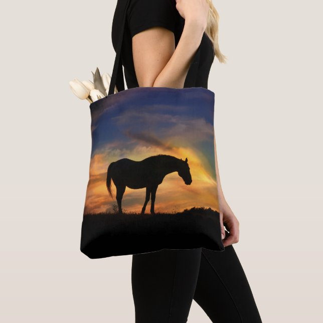 Vackra Horse and Sunrise Tote Tygkasse (Närbild)