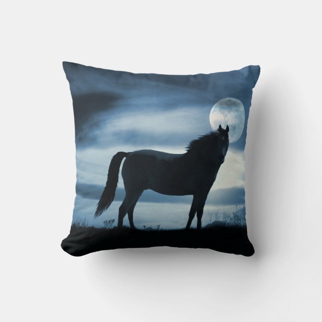 Vackra Horse och Måne Pillow Kudde (Framsida)