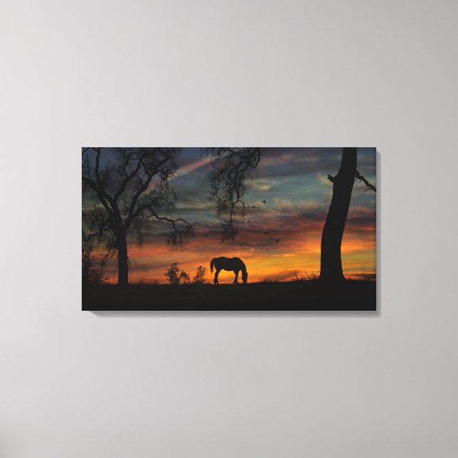 Vackra Horse och Oak Träd Canvas Triptych (Framsida)
