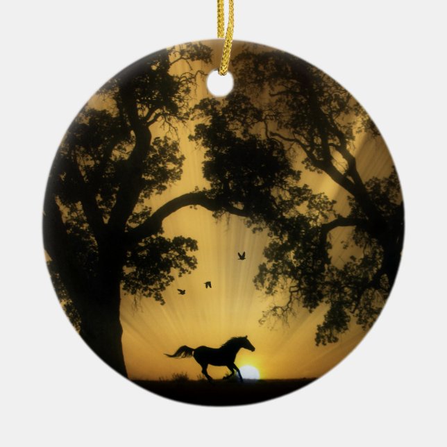 Vackra Horse och Oak Träd Ornament (Framsidan)