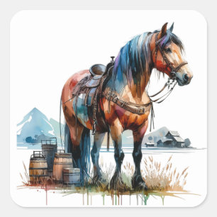 Vackra Horse Stickers Fyrkantigt Klistermärke