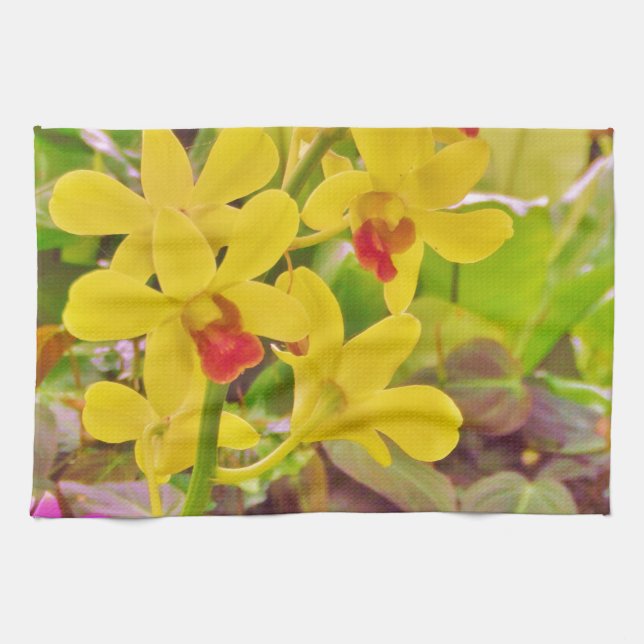 Vackra höstorkidéer i Gult Kökshandduk (Horisontell)