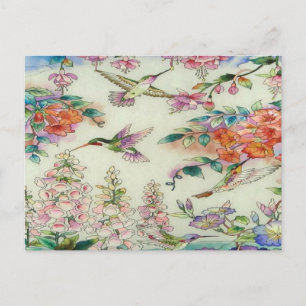 Vackra Hummingbird Flowers Flockade glaskonstverk Vykort