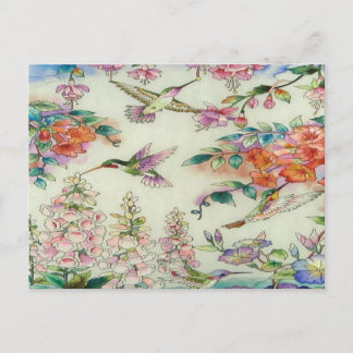 Vackra Hummingbird Flowers Flockade glaskonstverk Vykort