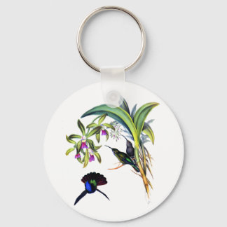 Vackra Hummingbird och Lila Orchids Nyckelring