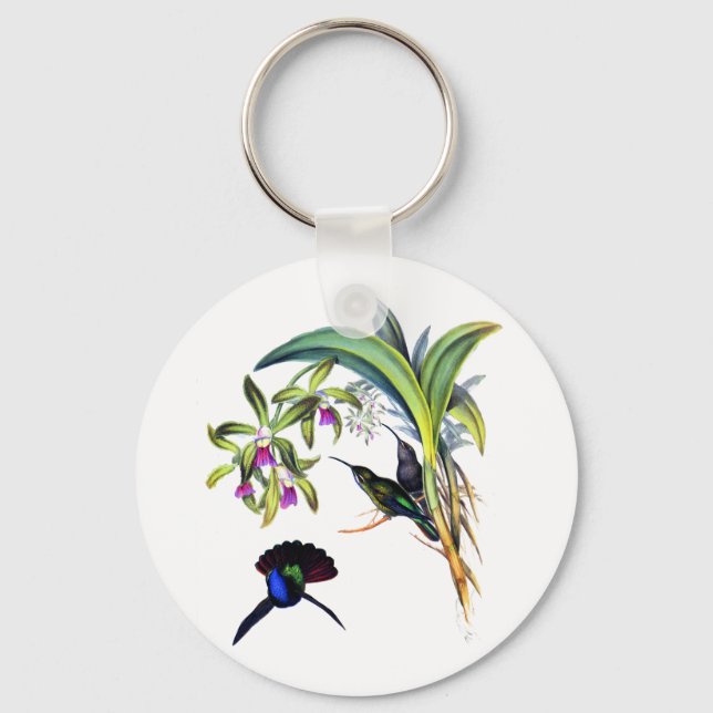 Vackra Hummingbird och Lila Orchids Nyckelring (Framsida)