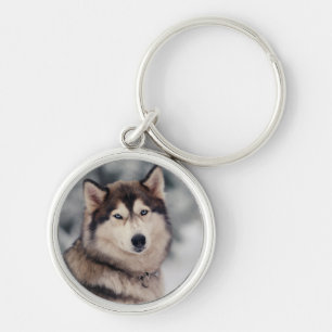 Vackra Husky på utsidan Rund Silverfärgad Nyckelring