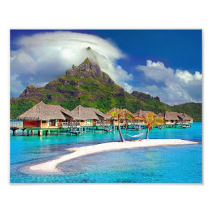 Vackra Huts vid Vatten i Bora Bora Fototryck