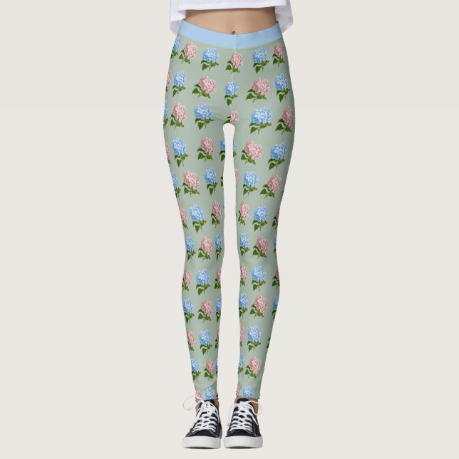 Vackra Hydrangea Blommor Rosa Blå Blommig Yoga Leggings (Framsida)