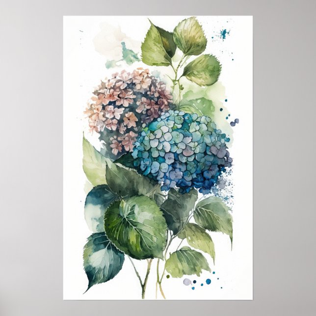 Vackra Hydrangeas Watercolor Poster (Framsidan)