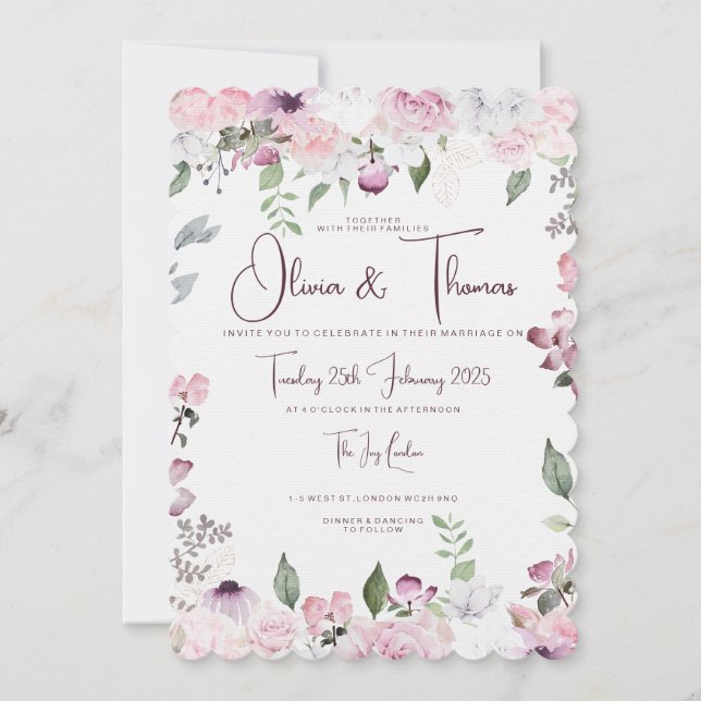 Vackra inbjudningar till Blommigt bröllop (Framsida)