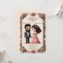 Vackra inbjudningar till Pixel Art Wedding