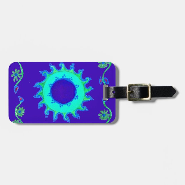 Vackra Iridescent Blue Blommigt Art Oljemålning Bagagebricka (Horisontell Framsida)