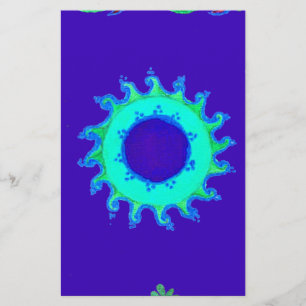 Vackra Iridescent Blue Blommigt Art Oljemålning Brevpapper