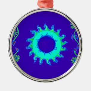 Vackra Iridescent Blue Blommigt Art Oljemålning Julgransprydnad Metall