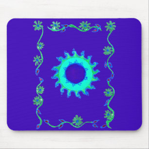 Vackra Iridescent Blue Blommigt Art Oljemålning Musmatta