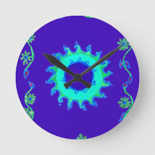 Vackra Iridescent Blue Blommigt Art Oljemålning Rund Klocka