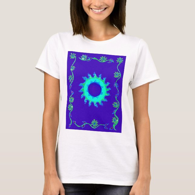Vackra Iridescent Blue Blommigt Art Oljemålning T-shirt (Framsida)