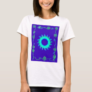Vackra Iridescent Blue Blommigt Art Oljemålning Tee