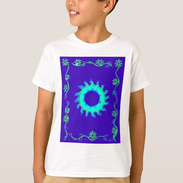 Vackra Iridescent Blue Blommigt Art Oljemålning Tee Shirt (Framsida)