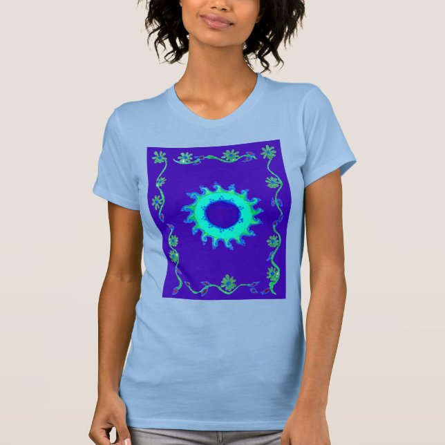 Vackra Iridescent Blue Blommigt Art Oljemålning Tee Shirt (Framsida)