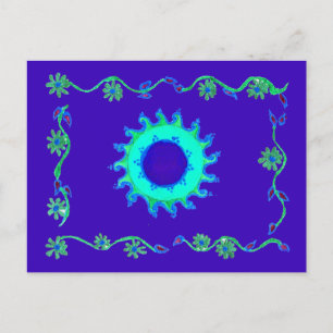 Vackra Iridescent Blue Blommigt Art Oljemålning Vykort