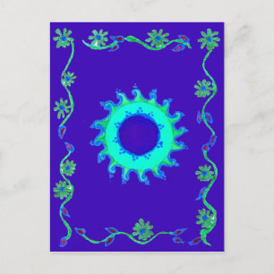 Vackra Iridescent Blue Blommigt Art Oljemålning Vykort